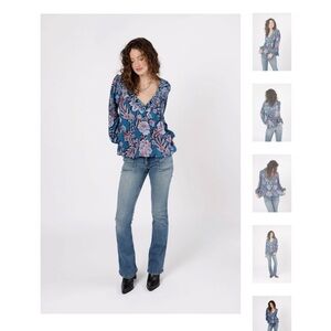 NEW Band Of The Free JOSIE SAPPHIRE MIXED PRINT LONG SLEEVE TOP, Medium
